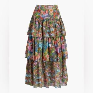 Warm NY / ruffle Tiered Band Floral Maxi Skirt XS